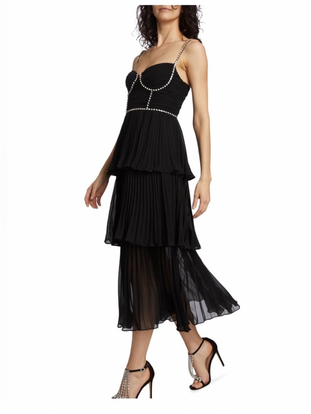 Self -portrait Bustier Tiered Chiffon midi dress